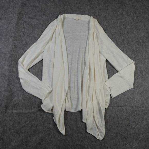 Eileen Fisher Cardigan Womens Large Linen Blend Open Knit Waterfall Beachy White - Picture 1 of 10